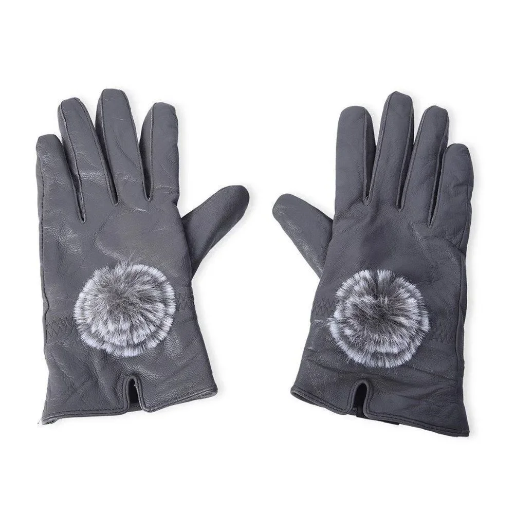 Gray Leather Quilted Pattern Touchscreen Gloves